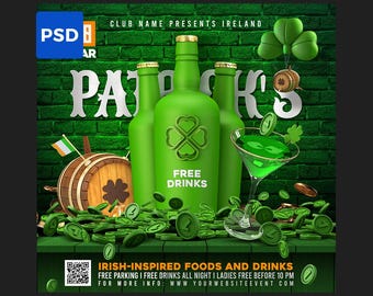 St. Patrick’s Day Party Flyer | Editable PSD Template | Irish Pub Event | Green Festive Design