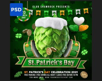 St. Patrick’s Day Flyer PSD | Irish Party Event Flyer | Green Holiday Celebration | Editable Photoshop