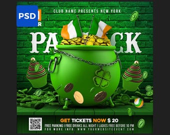 St. Patrick’s Day Flyer PSD | Irish Party Event Flyer | Green Holiday Celebration | Editable Photoshop