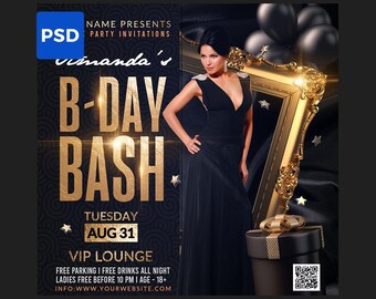 Birthday Party Flyer PSD | Birthday Photoshop Template | Editable Birthday Flyer | DIY Party Invitation | Vip Lounge flyer
