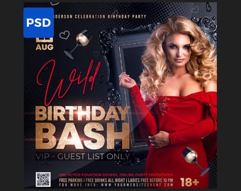 Birthday Flyer Template, Editable Photoshop PSD, Birthday Party Flyer, Club Flyer, DIY Party Invitation