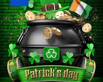 St.Patricks Day Photoshop flyer | Editable Paddy's Day Template | Irish Pub Event PSD | Green Festive Design