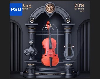 Classical Music Flyer PSD | Music Party Flyer| Music event Poster | Night club PSD Template | Digital Download | Editable Photoshop flyer