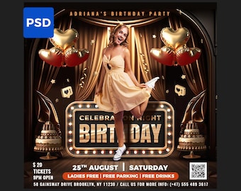 Birthday Flyer Template PSD, Birthday Party Flyer, Editable Photoshop PSD, Club Flyer, DIY Party Invitation, Instagram