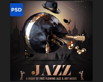 Jazz Music Flyer PSD | Club Flyer Template | Music Flyer Template | Nightclub Event Poster | Digital Download | Editable  Photoshop flyer