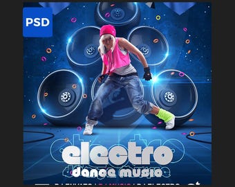 Electro Music Flyer Template, Rave Party Poster, DJ Event Photoshop Editable Design, Underground Club Night Flyer, Instant Download, PSD