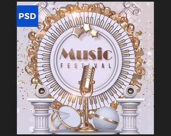 Music Festival Flyer Template | DJ Party Flyer PSD | Nightclub Music Event Poster | Photoshop Editable