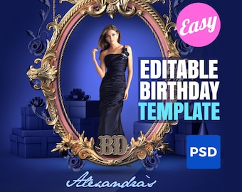 Birthday Flyer Template, Editable Photoshop PSD, Birthday Party Flyer, Club Flyer, DIY Party Invitation