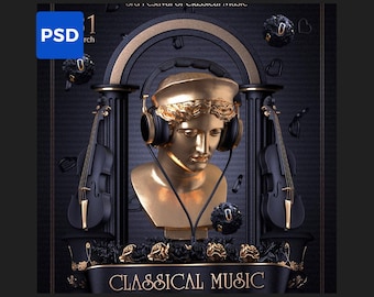Classical Music Flyer PSD | Music Party Flyer| Music event Poster | Night club PSD Template | Digital Download | Editable Photoshop flye