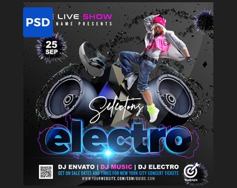 Electro Music Flyer Template, Rave Party Poster, DJ Event Photoshop Editable Design, Underground Club Night Flyer, Instant Download, PSD
