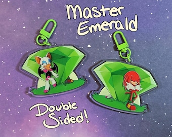 Knuckles and Rouge with Master Emerald Charm - 3 Inch Acrylic Keychain Double Sided