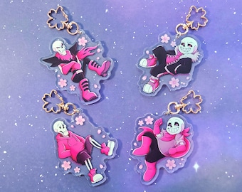 Underfell and Underswap Sakura Charms - Sans and Papyrus 3 Inch Acrylic - BACK IN STOCK