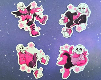 Underfell and Underswap Sakura Stickers - Sans and Papyrus 3 Inch Vinyl Die Cut