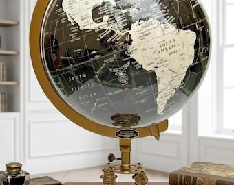 Globo terráqueo decorativo de 63,5 cm con base de león y brújula, estilo vintage antiguo, ideal para escritorio, decoración náutica, oficina o estudio. Regalo perfecto para papá.