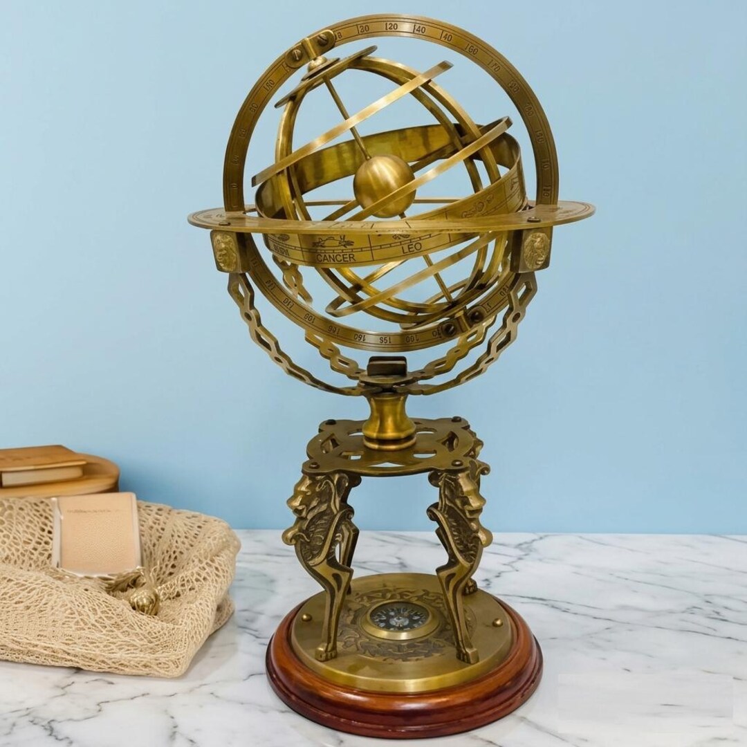 18” Large Brass Armillary Sphere Astrolabe Globe Vintage Nautical Decor ...