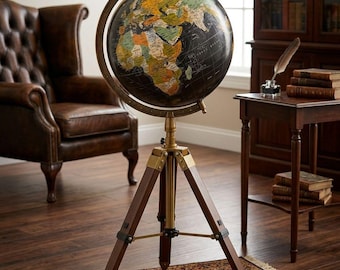 Decorative Vintage World Globe 36" with Wooden Tripod Stand floor Geographic map Globe  Library Decoration Modern Home Office Decor Gift