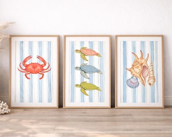 Sea Life Wall Art Set for Children's Rooms – Underwater Nursery Wall Art | Set of 3 Sea Creatures – Digital Download
