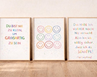 Pippi Longstocking Poster Set for Kids' Rooms | You're never too small to be great | Motivational Posters for Children | Kids' Room Picture Set