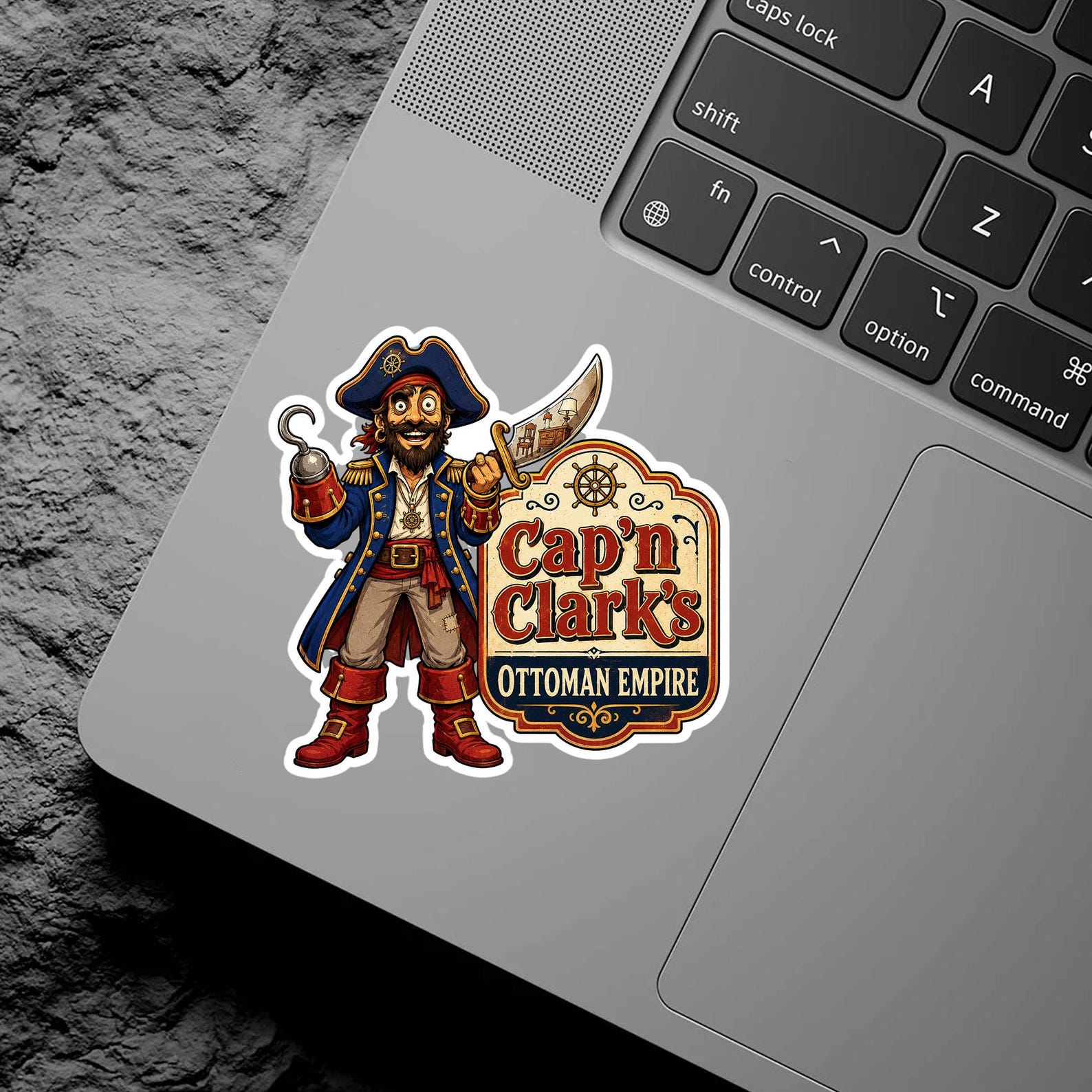 Cap’n Clark’s Ottoman Empire Pirate Logo Sticker, Cartoon Captain Vinyl ...