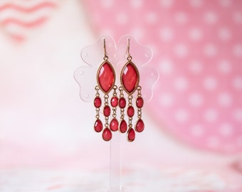 Beautiful Coral Beaded Earrings. Chandelier Earrings. Party Dangle Earrings. Women Jewellery. Valentines Gift. Statement Elegant Earrings.
