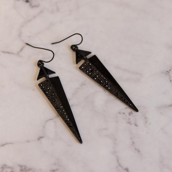 Modern Earrings. Party Style. Elegant and Chich. Fashion Earrings. Trendy Style. Triangle Black Earrings. Women Jewellery.Statement Earrings