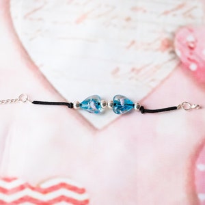 Heart Bracelet. Heart Beaded Bracelet. Blue Glass Heart Bracelet. Heart Friendship Bracelet.Girlfriend Gift.Valentines Day.Bracelet for her