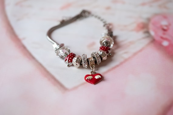 Charm Valentines Bracelet.handmade Pandora Style | Etsy