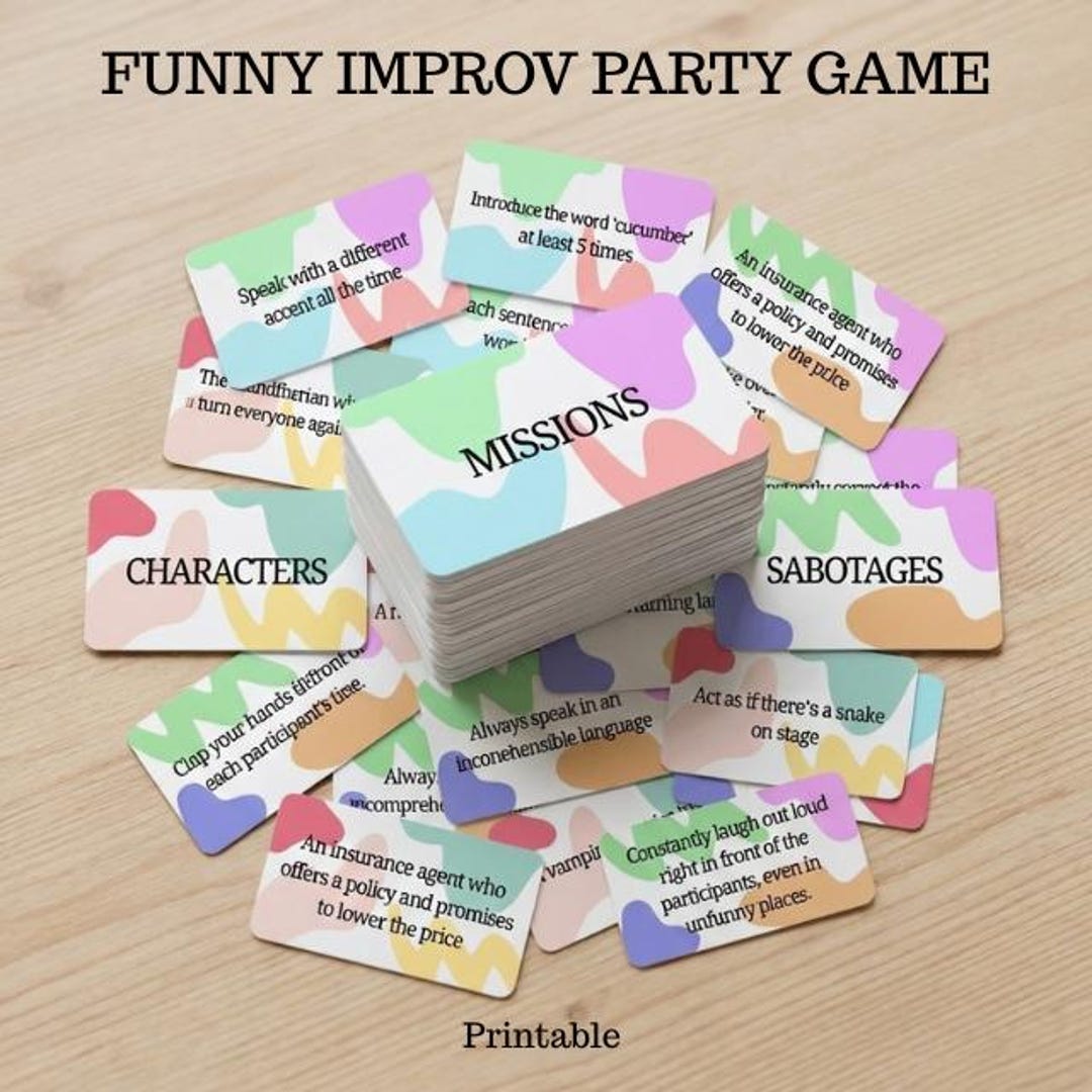 Improv Party Card Game, Acting Sabotage, Funny Group Activity (PDF ...
