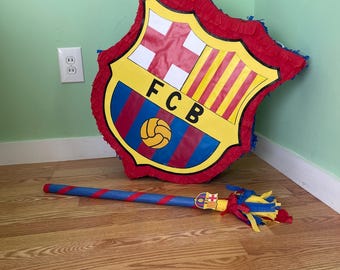 Handmade Barcelona Soccer Pinata | Party Decoration with Stick