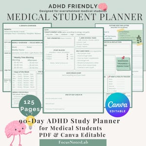 ADHD Medical Student Planner | 90-Day Study PDF, Canva Editable