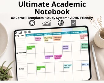 Ultimate Academic Notebook | 93 Pages Digital Notebook |Cornell Notes Templates | Hyperlinked Study Planner | iPad GoodNotes Notability