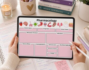 Plantillas de tarjetas de estudio de farmacología / Plantillas de estudio de farmacología para estudiantes de enfermería, medicina y medicina