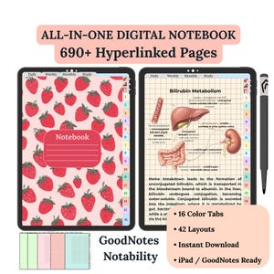 Carnet numérique avec lien hypertexte | 16 onglets couleur + agenda d'étude | Bonnes notes et notoriété | Cornell, quadrillage, ligné, pointillé