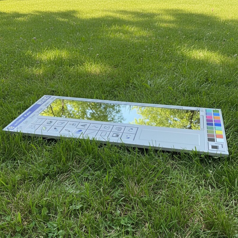 May include: A rectangular mirror designed to resemble the classic Microsoft Paint interface, with a reflective surface and a white frame. The mirror includes a toolbar with icons and a color palette on the right side. The text "Untitled Paint" is visible.