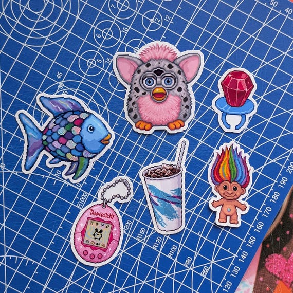 90s Nostalgia Pixel Vinyl Stickers, Retro Childhood Icons - Laptop Journal Scrapbook Decals, 90s Kid Gift
