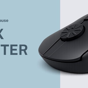 May include: A black rotary mouse with a unique circular design on top. The text "The Rotary Mouse" and "2.5X FASTER" are displayed on a light blue background.