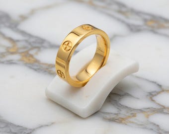 Geometric Screw Inlay Band Ring, 304 Stainless Steel, 18K Gold Plated