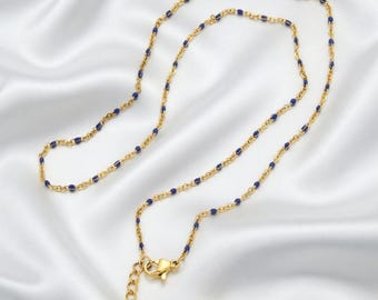 Colorful Bead Chain Necklace, Stainless Steel, Gold Plated