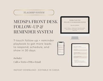 Medspa Follow Up & Reminder System | Front Desk 7 Touch Sequence + Appointment Reminder Texts | No Show and Ghosted Scripts | Canva Editable