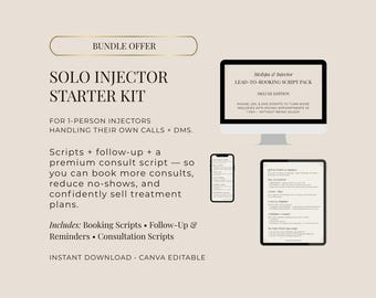 Injector Booking Scripts + Follow Up Sequence + Consultation Script Bundle | DM SMS Phone Scripts | Treatment Plan Script | Canva