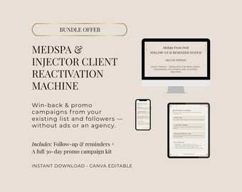 Medspa & Injektion Kunden Winback System Bundle | Folge Texte + No Show Reaktivieren + 30 Tage Inhalt Kalender | Buchensprint | Leinwand