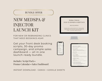 Medspa & Inector Produkteinführungs-Bundle | Buchungs-Skripte + 30-Tage-Content-Kalender + Front-Desk-Sales-Dashboard | Für Neue oder Rebranding Praxen