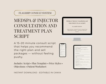 Medspa & Injektions-Beratungs-Schreib-System | Heilkuren Plan Arbeitsblatt + Preis und Einwand Skripte | Paket verkaufen | Canva Bearbeitbar