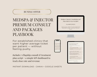 Medspa & Injektions-Konsultationsplan + Anwendungsplan-Vorlagen-Bundle | Paket Sales Script + Pricing Styles | Verkaufs-Dashboard | Leinwand
