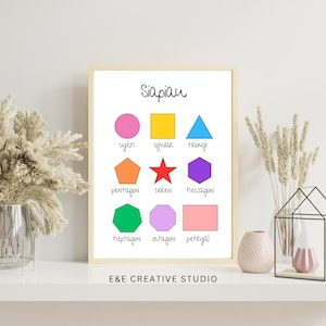 Siapiau Welsh Shapes Print | Welsh Language Educational Poster | Kids Learning Wall Art | Digital Download