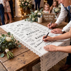 Custom Wedding Guest Book Alternative Sign, Cotton Linen Signature Table Runner, Wedding Reception  Sign, Sweetheart Table Cloth