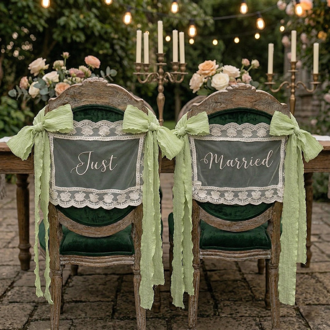 Custom Lace Chair Signs, Just Married Chair Sign for Bride and Groom ...
