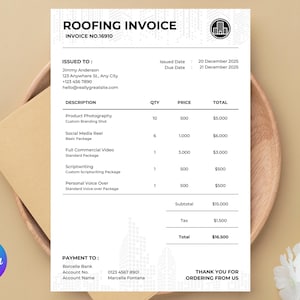 Roofing Invoice Template, Contractor Business Invoice Form with Invoice Tracker, Printable Digital Invoice Editable Canva Template
