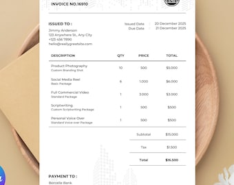 Roofing Invoice Template, Contractor Business Invoice Form with Invoice Tracker, Printable Digital Invoice Editable Canva Template