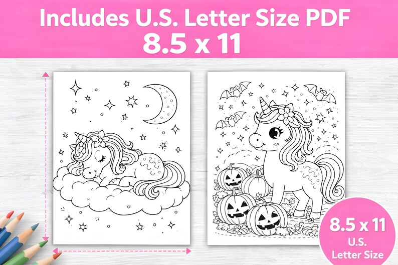 Unicorn Coloring Book Printable, Kids Color Pages Bundle, Cute Unicorn ...
